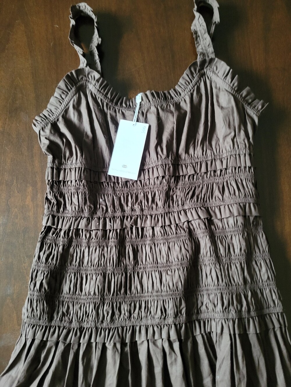 Caroline Constas Chocolate Brown Smocked Maxi Dress Size Large Cotton - Picture 7 of 13